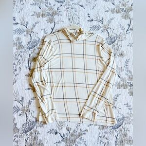 Loft Plaid Long Sleeve Turtleneck in Cream and Brown • XL